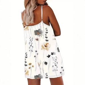 Damen Sommer Jumpsuit in Weiß mit Blumenmuster, Spaghettiträgern und Rückenfrei-Design
