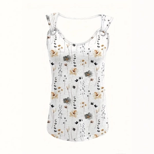 Débardeur floral col V pour femmes avec boucles métalliques et plis élégants