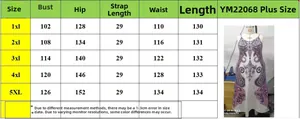 Größentabelle für Plus-Size-Maxikleid mit detaillierten Maßen von 1XL bis 5XL für Damen