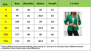 Tabella taglie dettagliata per blazer verde da donna con misure di busto e spalle