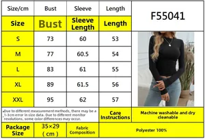 Detailed size chart for the slim fit long sleeve crew neck top from S to XXL