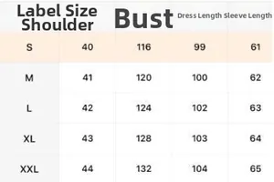 Size chart showing S to XXL measurements for the women long sleeve button cardigan dress