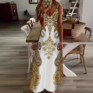 Elegantes Boho-Maxikleid mit V-Ausschnitt und Paisleymuster für den Sommerurlaub
