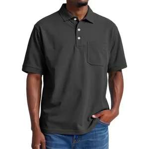 Polo Homme Manches Courtes Pur Coton Couleur Unie Avec Poche Poitrine Décontracté Business Été Top Respirant Pour Hommes