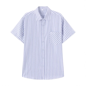 Men's fashion casual short sleeve plaid shirt with classic collar and front pocket