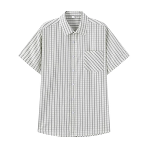 Men's short sleeve striped shirt with button-down collar and chest pocket