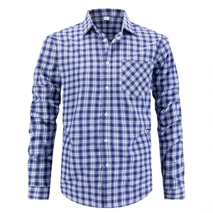 Classic men's blue and white checkered long sleeve button-up dress shirt with chest pocket