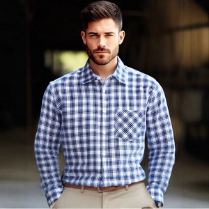 Men Long Sleeve Plaid Shirt Polyester Rayon Blend Button Down Casual Business Work Top With Pocket Regular Fit Checkered Clothes