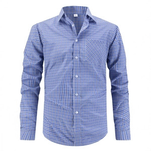 Classic blue and white checkered long sleeve button-down shirt with a chest pocket