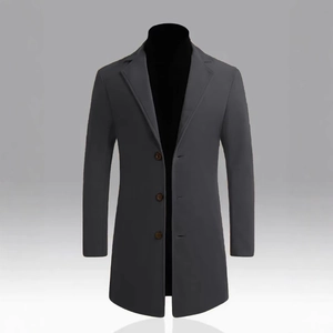 Men's Slim Fit Mid-Length Woolen Overcoat Single Breasted Polyester Trench Coat Notched Lapel Business Casual Jacket Solid Color Outerwear
