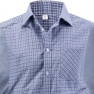Langärmeliges Business-Freizeithemden für Herren mit blauem Karomuster und Patchwork-Design