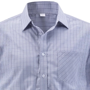 Camicia da uomo a quadri azzurri business casual con colletto e taschino sul petto