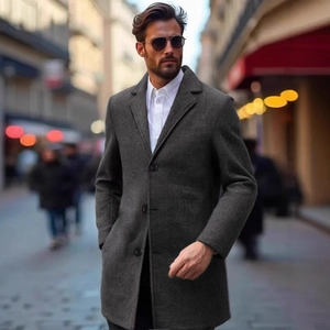 Soprabito da Uomo Lunghezza Media in Poliestere Effetto Lana Slim Fit Giacca a Vento Business Casual Classico Monopetto