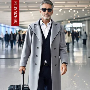 Men's Slim Fit Double Breasted Trench Coat Elegant Solid Color Long Overcoat Business Casual Lapel Windbreaker Jacket