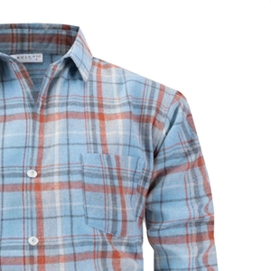 Light blue striped long sleeve business shirt with button-down collar and chest pocket