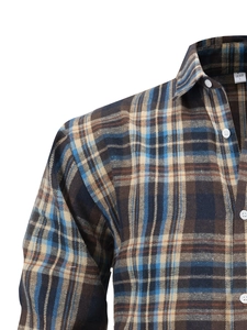 Detailed close-up of flannel plaid shirt fabric texture with classic stripe patterns