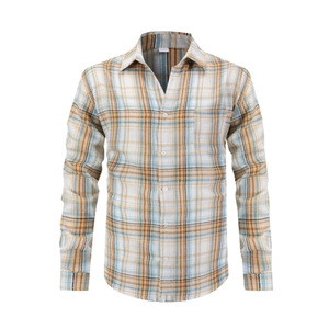 Men's casual long sleeve striped polo shirt with yellow blue and white patterns