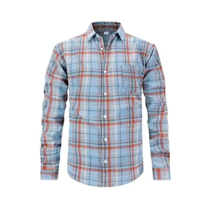 Men's Plaid Long Sleeve Shirt Casual Lapel Collar Top With Chest Pocket Polyester Rayon Blend Soft Regular Fit Outerwear
