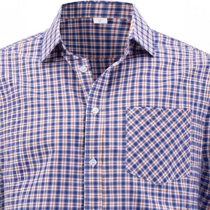 Men's casual long sleeve plaid shirt with classic blue and orange checkered pattern