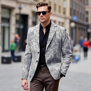 Men's Slim Fit Casual Blazer Notched Lapel Marble Pattern Button Business Office Suit Jacket Polyester Linen Blend Top