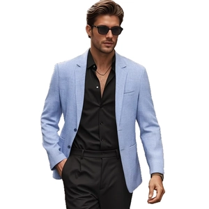 Men's light blue casual blazer with notch lapel and slim fit design for business fashion