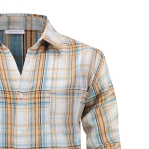 Men's outdoor striped plaid long sleeve shirt with classic lapel and chest pocket