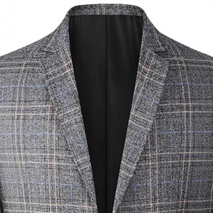 Men's casual grey check suit jacket with classic notch lapel and fine textured fabric