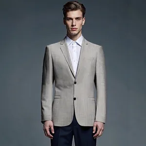 Veste de Costume Homme Décontractée Coupe Ajustée Couleur Unie Mélange Polyester Lin Deux Boutons pour Bureau d'Affaires Travail Style de Mode