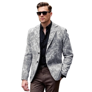 Men's grey marble print business casual blazer with two-button notched lapel