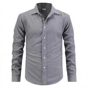 Chemise à manches longues pour hommes à rayures verticales grises et col classique pointu
