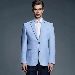 Veste de costume homme bleu clair ajustée en tissu texturé avec revers crantés classiques