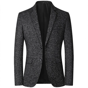 Men's slim fit casual blazer in grey salt and pepper textured polyester fabric