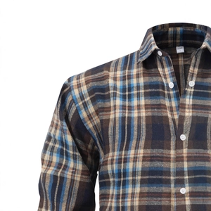 Men's outdoor striped long sleeve shirt with classic polo collar in flannel plaid fabric