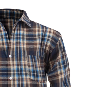 Men's outdoor training striped lapel long sleeve shirt with classic blue brown plaid pattern