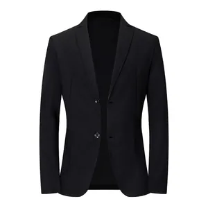 Men Business Casual Blazer Notch Lapel Single Breasted Suit Jacket Long Sleeve Solid Color Iron Free Slim Fit Office Top Jacket