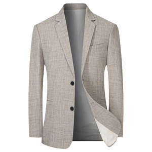 Slim fit men's beige casual blazer with fine textured pattern and two-button design