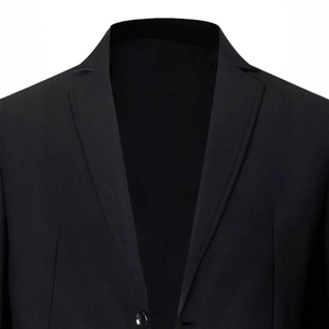 Classic men's single-breasted black business blazer with notched lapels and shoulder pads