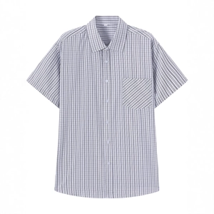 Chemise décontractée à manches courtes pour hommes avec rayures bleues et poche poitrine