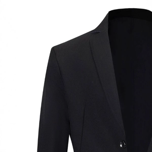 Classic dark grey slim fit business blazer with notch lapel and padded shoulders for men