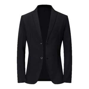 Classic slim fit black business blazer for men with notched lapel and padded shoulders