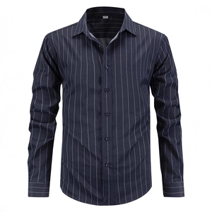 Men Casual Striped Long Sleeve Shirt Business Gentleman Button Down Lapel Polyester Non-Iron Fashion Shirt Top S-3XL