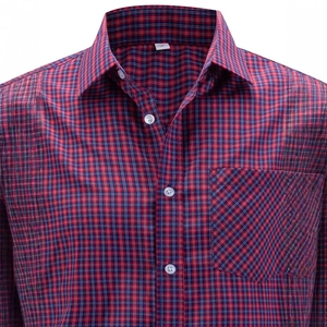 Classic men's plaid shirt in navy and red check with a button-down collar and chest pocket
