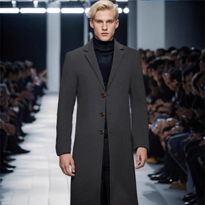 Manteau classique britannique en laine pour hommes anthracite avec col à trois boutons