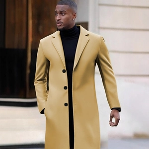 Men Long Woolen Style Coat Slim Fit Notched Lapel Single Breasted Overcoat For Business Casual Winter Autumn Outerwear