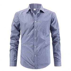 Camicia formale da uomo a maniche lunghe con classico motivo a scacchi blu e bianchi