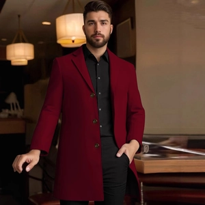 Men Mid Length Overcoat Durable Polyester Notch Lapel Single Breasted Business Casual Warm Autumn Winter Jacket Outwear For Men