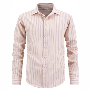 Men's business long sleeve striped shirt in light orange with navy vertical stripes