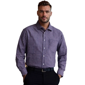 Chemise à carreaux rouge et bleu pour homme, coupe classique à manches longues et poche