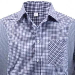 Chemise habillée à manches longues à carreaux bleus et blancs avec poche sur la poitrine