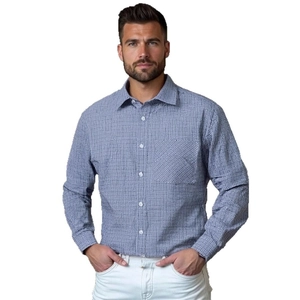 Chemise classique à carreaux bleus et blancs pour hommes avec poche de poitrine